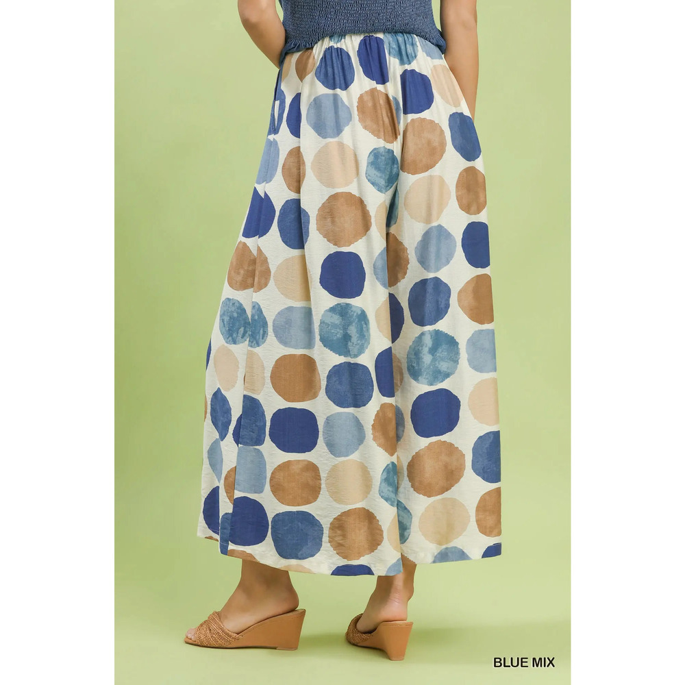 Umgee Blue Mix Polka Dot Wide Leg Jumpsuit Pants